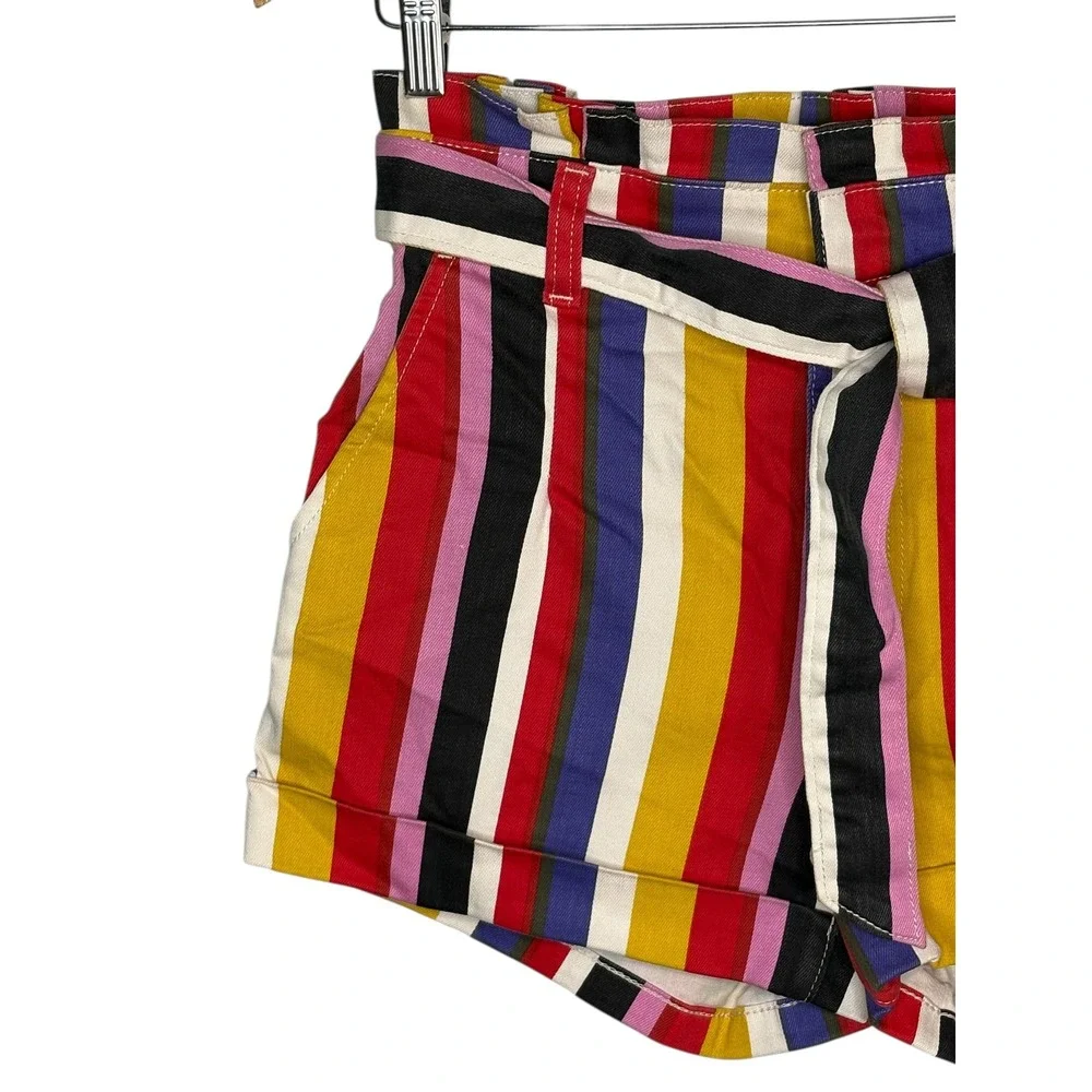 Express‎ Multicolor Striped Tie Waist Extreme High Rise Shortie Shorts Size 4 - Picture 3 of 11